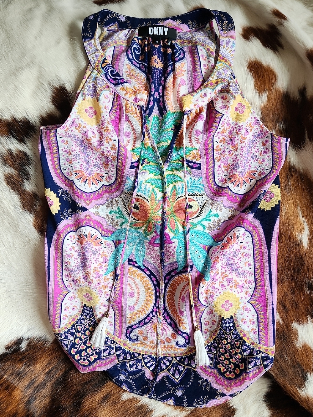 DKNY Multicolor Paisley Sleeveless Blouse - Navy, Pink, Teal Sz XS
